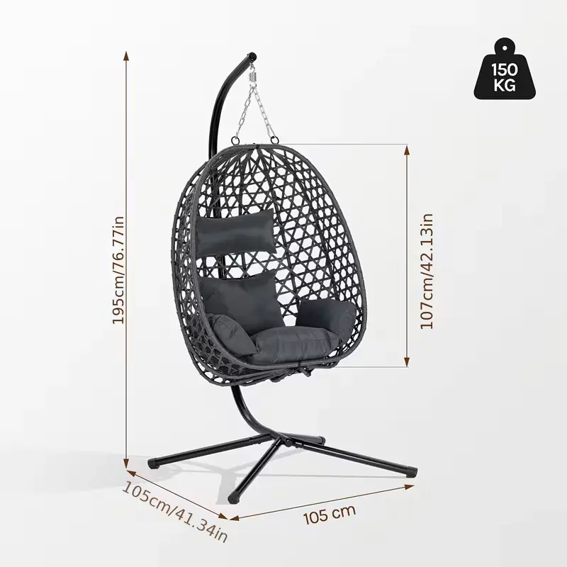 Fotoliu suspendat tip ou SOLARA din ratan cu suport, imagine 3