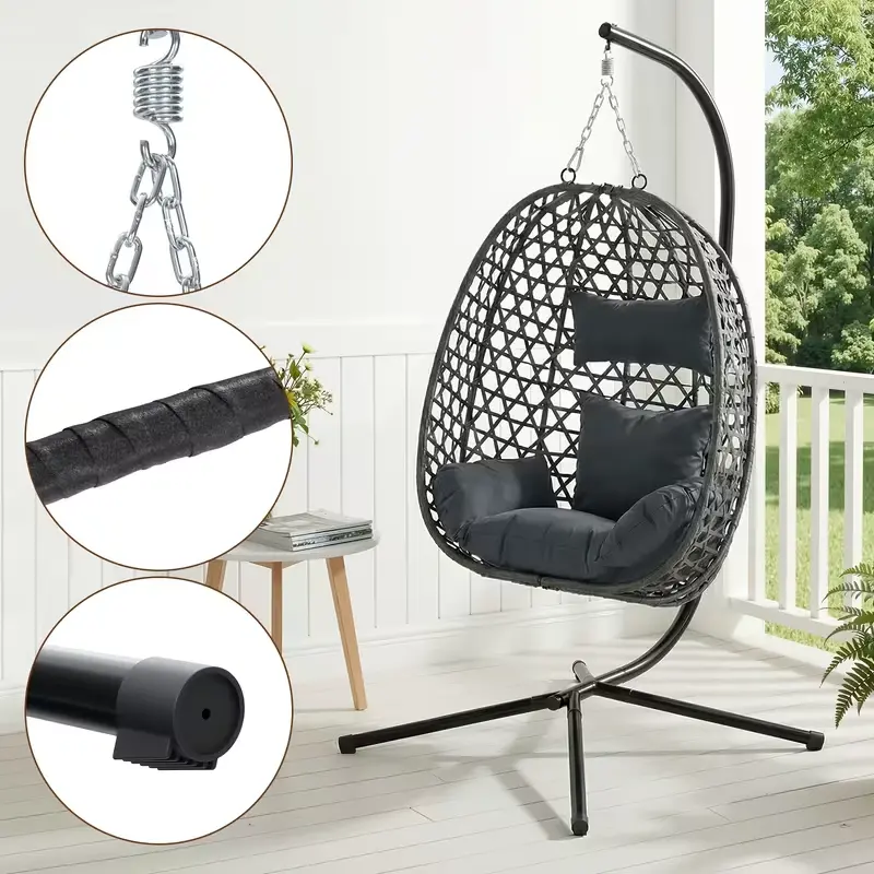 Fotoliu suspendat tip ou SOLARA din ratan cu suport, imagine 4