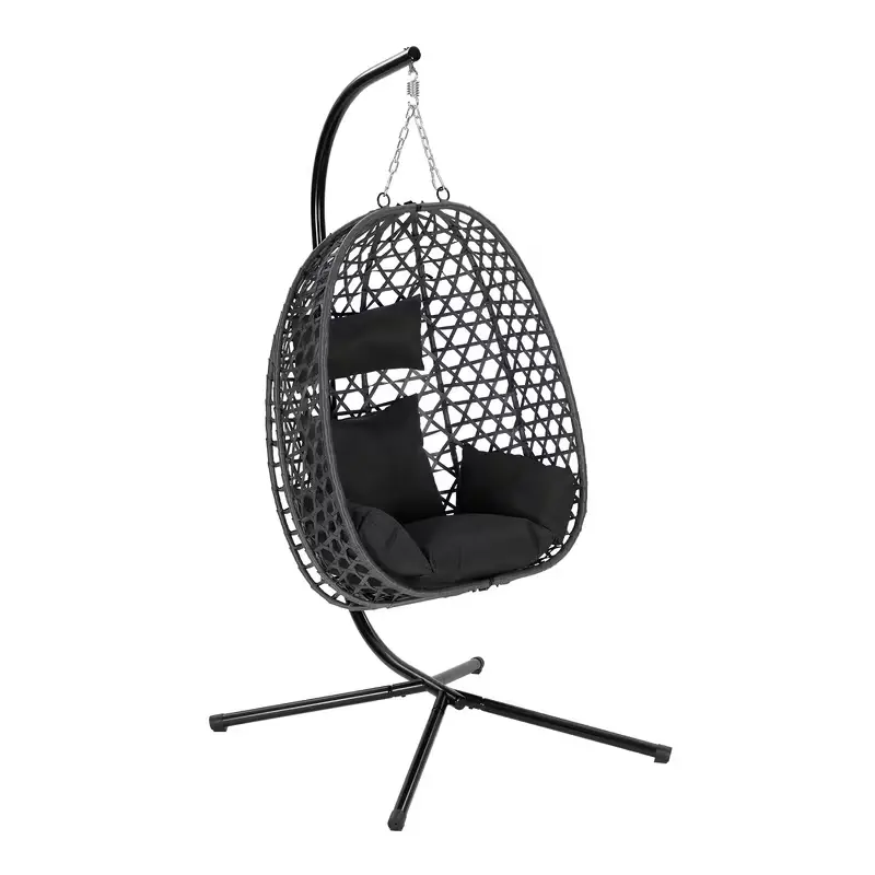 Fotoliu suspendat tip ou SOLARA din ratan cu suport, imagine 6